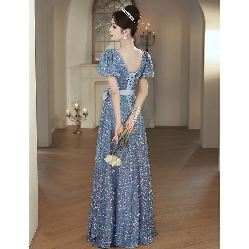 A Line Sequins  Long Prom Dress Sweet Princess Party Gown 549