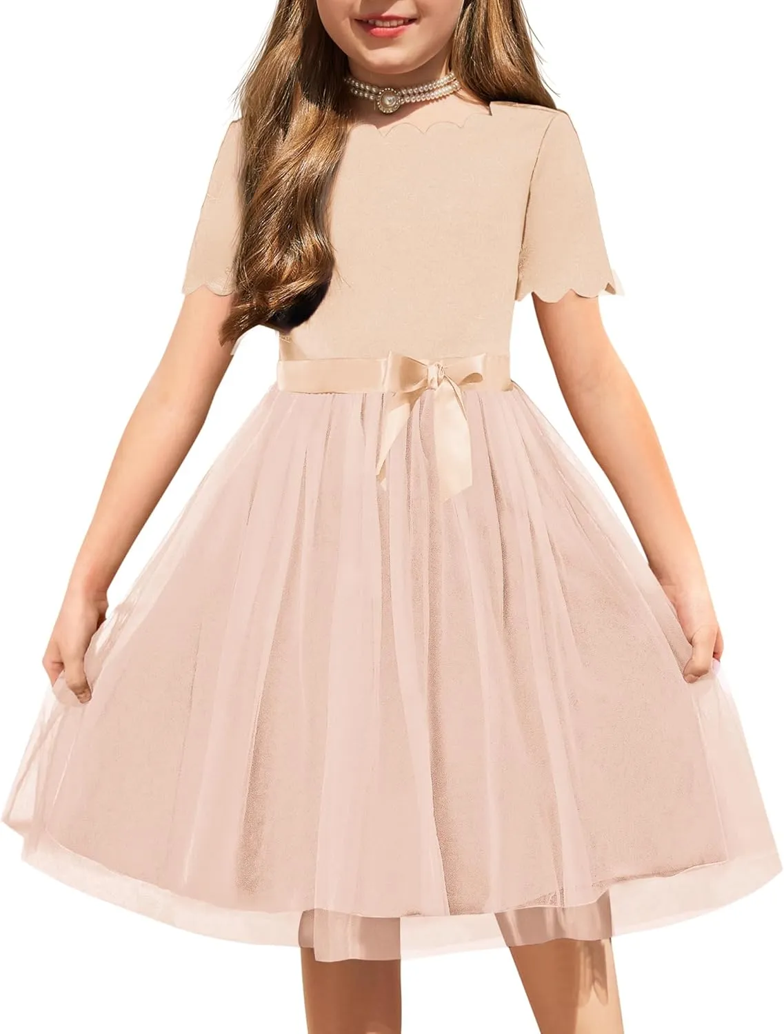 Arshiner Girls Dress Tutu Fluffy Summer Dresses Belted Wedding Party Flower Girls' Dress Size 3-11 Years