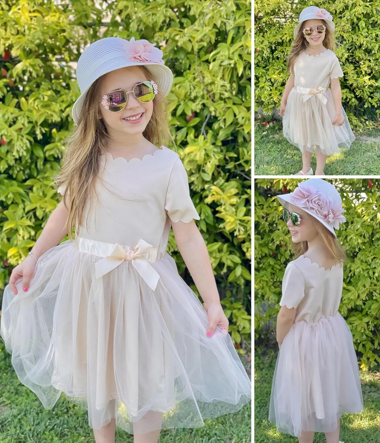Arshiner Girls Dress Tutu Fluffy Summer Dresses Belted Wedding Party Flower Girls' Dress Size 3-11 Years