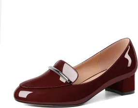 AUMOTED Women Low Block Chunky Heel Pumps Round Toe Slip On 1.5" Closed Toe Loafer Heels Chunky Office Dress Shoes