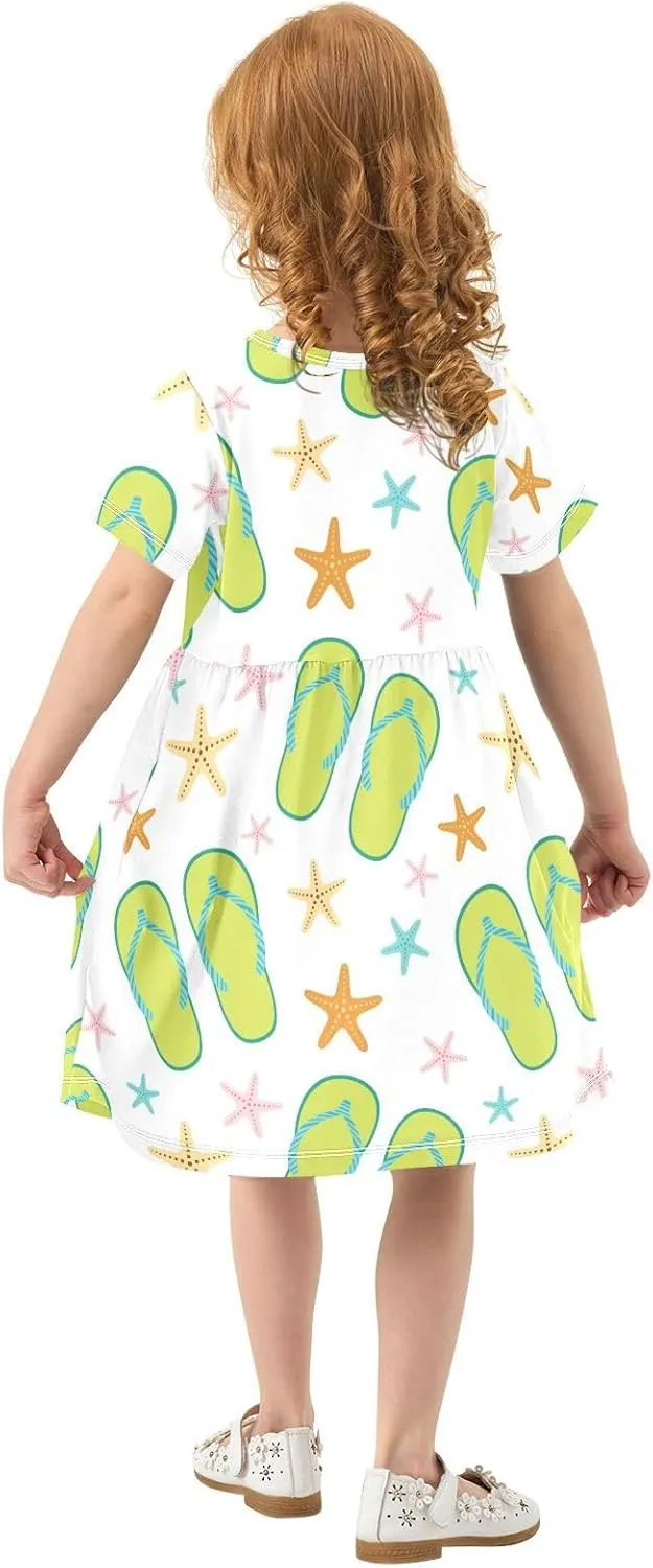 Boccsty Green Flip Flops Starfish Baby Girls Dress Kids Toddler Sundress Party Summer Dresses 2T