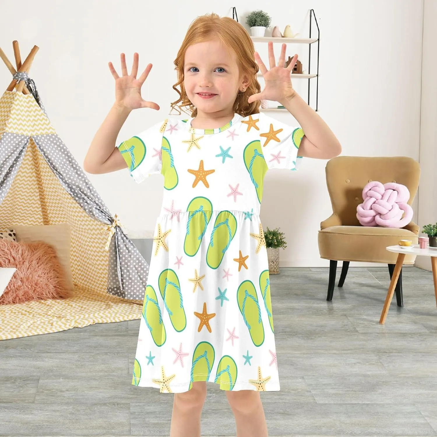 Boccsty Green Flip Flops Starfish Baby Girls Dress Kids Toddler Sundress Party Summer Dresses 2T