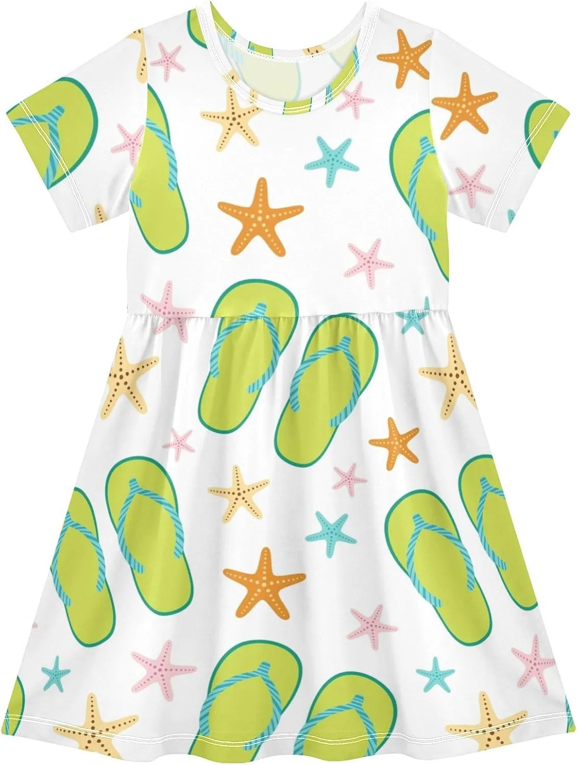 Boccsty Green Flip Flops Starfish Baby Girls Dress Kids Toddler Sundress Party Summer Dresses 2T
