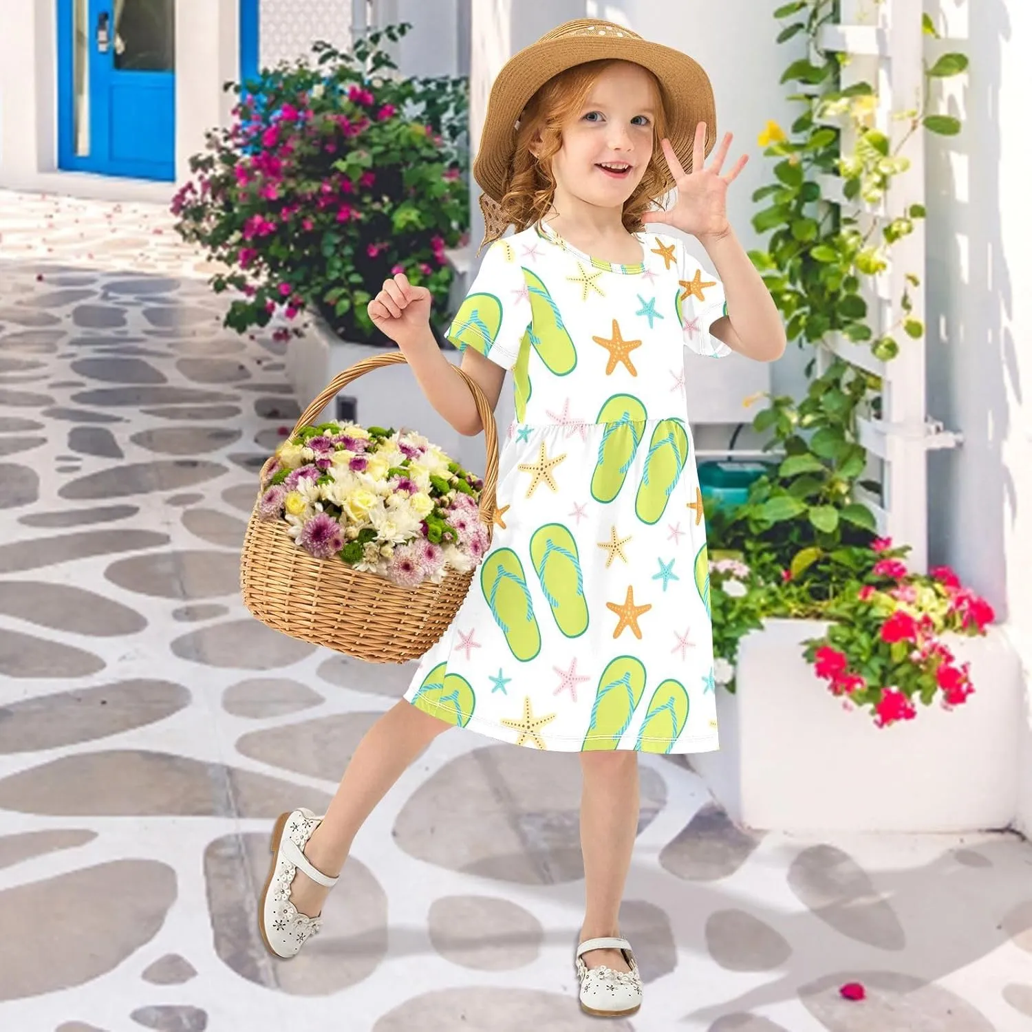 Boccsty Green Flip Flops Starfish Baby Girls Dress Kids Toddler Sundress Party Summer Dresses 2T