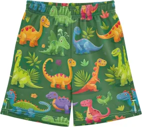 CHIFIGNO Colorful Cartoon Dinosaurs Casual Shorts with Pockets for Boys Elastic Waist Workout Shorts Homewear 7-15Y