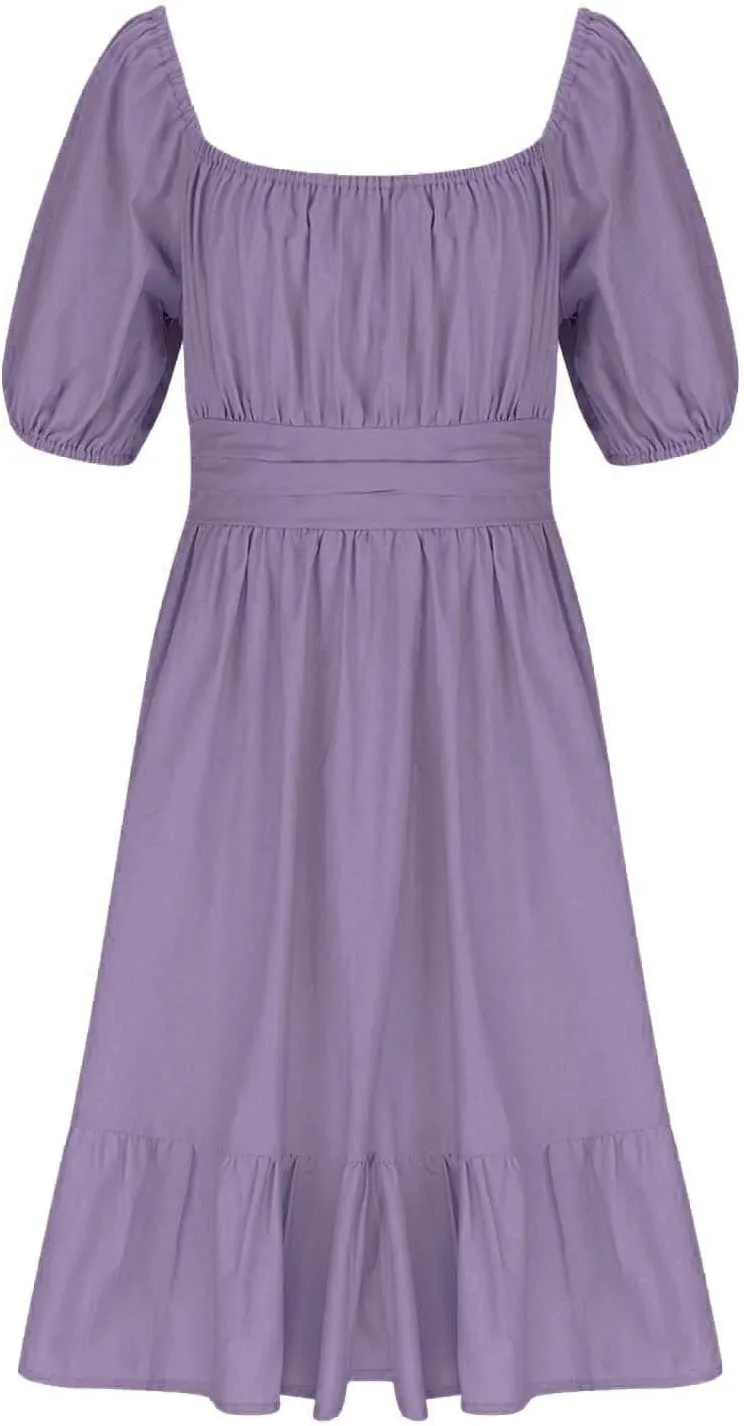 Girls Summer Square Neck Lantern Sleeve Lace-Up Backless Ruffle Children's Party Dresses