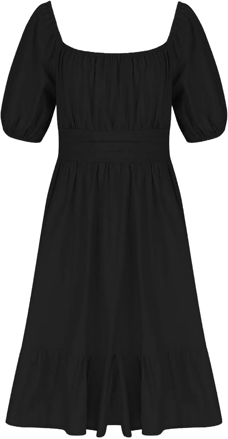 Girls Summer Square Neck Lantern Sleeve Lace-Up Backless Ruffle Children's Party Dresses