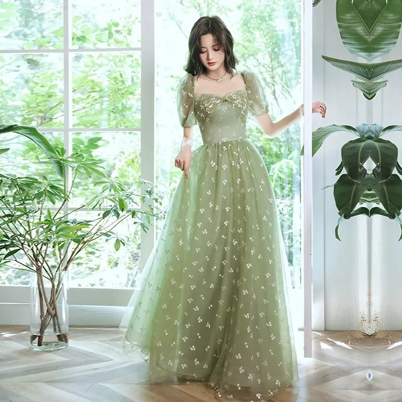 Green A Line Sweet Party Dress Formal Prom Dress 595