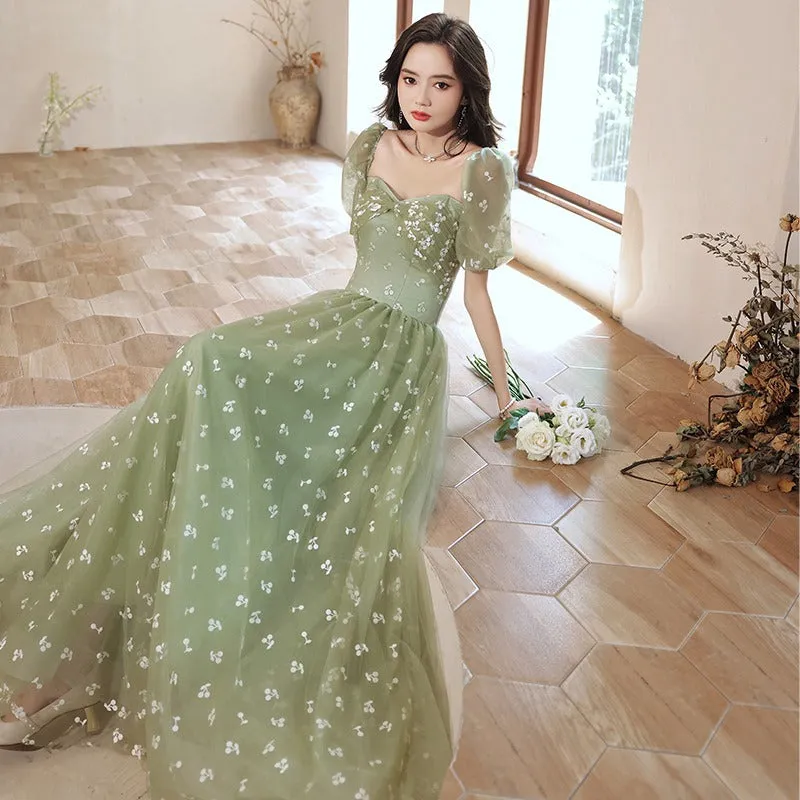 Green A Line Sweet Party Dress Formal Prom Dress 595