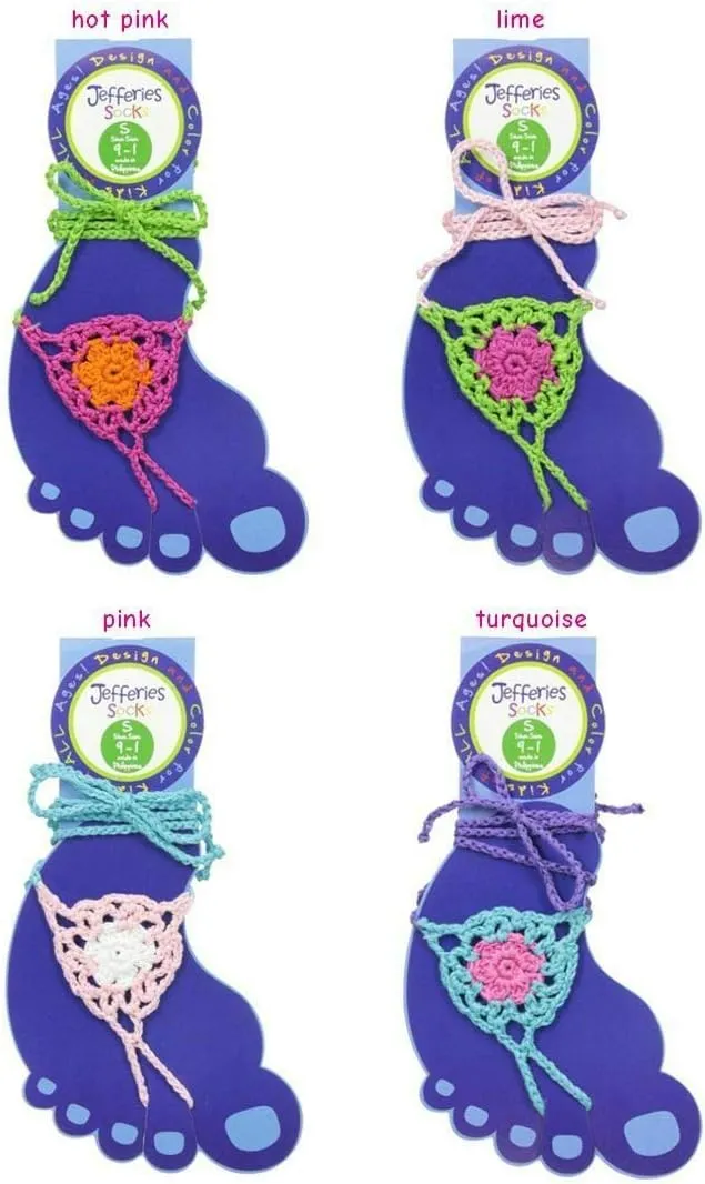Jefferies Socks Girls Womens Beach Wedding Barefoot Sandals Crochet Cotton 2 Pair Pack