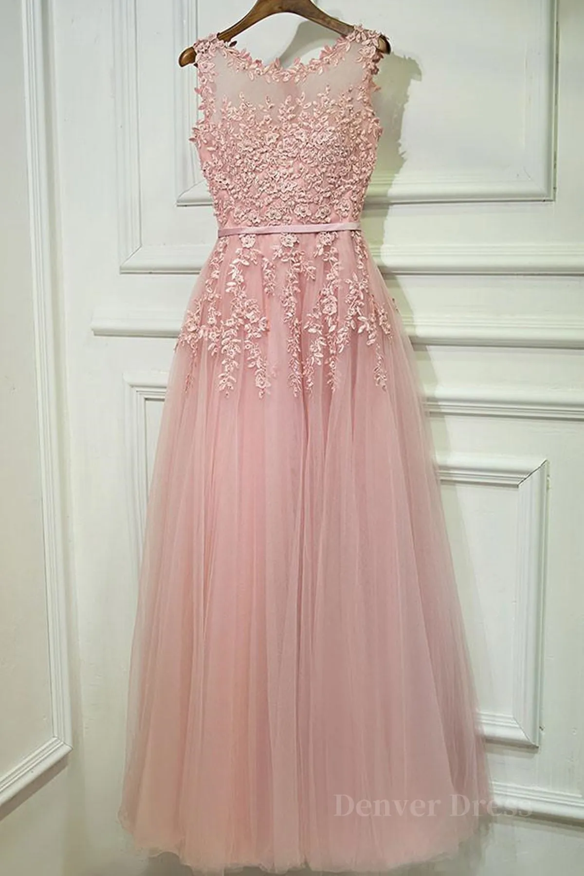 kamahe Round Neck Lace Prom Dresses, Lace Formal Evening Dresses