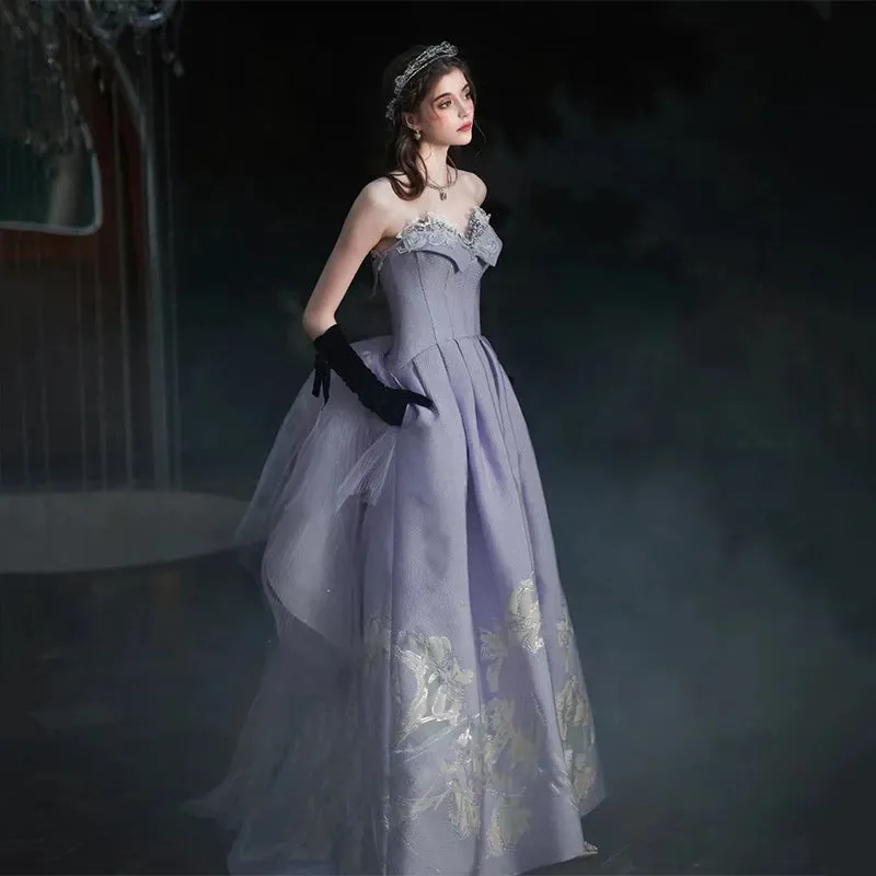 Light Purple Strapless Satin Prom Dress Sweetheart Formal Party Gown 715