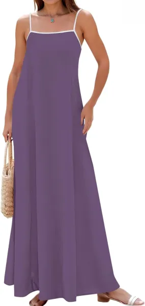 Maxi Dresses for Women 2025 Sleeveless Adjustable Spaghetti Straps Long Dress Summer Loose Flowy Boho Beach Sundress