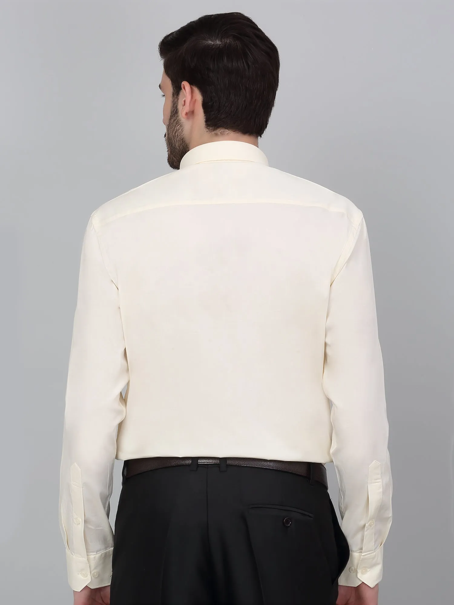 Men's Cream Solid Full Sleeve Formal Shirt
