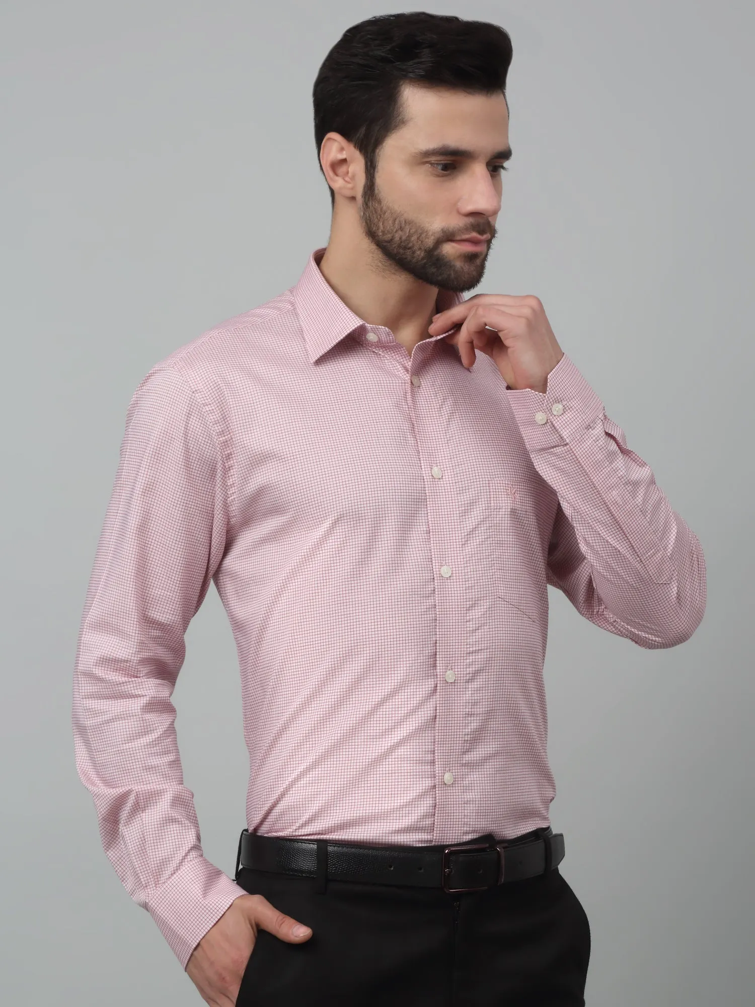 Men's Red Formal Micro Checks Full Sleeve Shirt