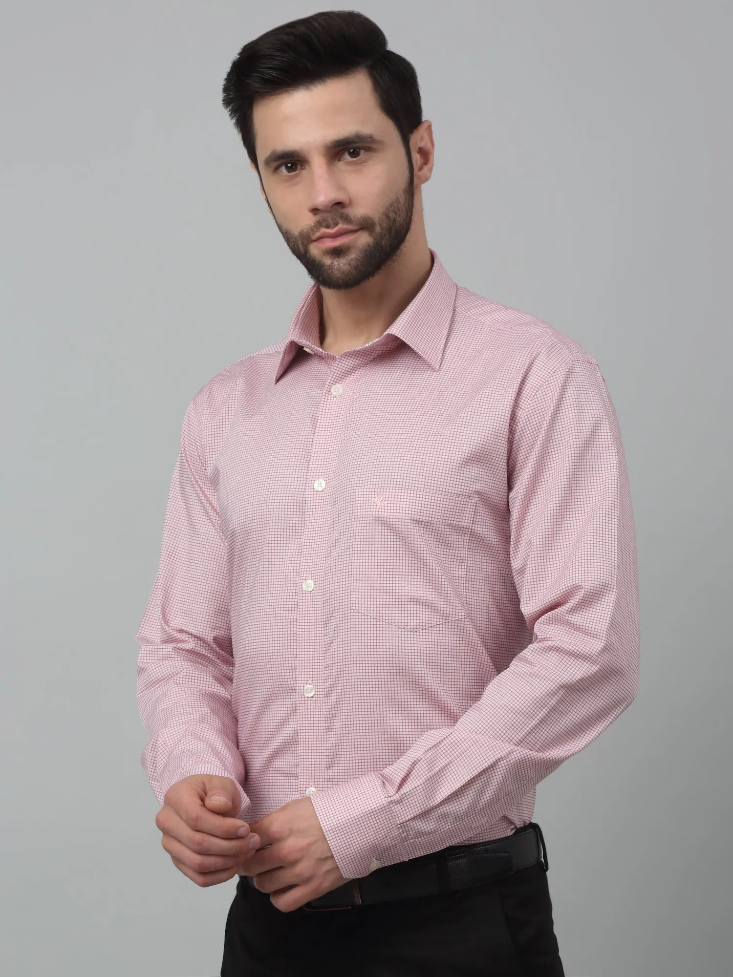 Men's Red Formal Micro Checks Full Sleeve Shirt