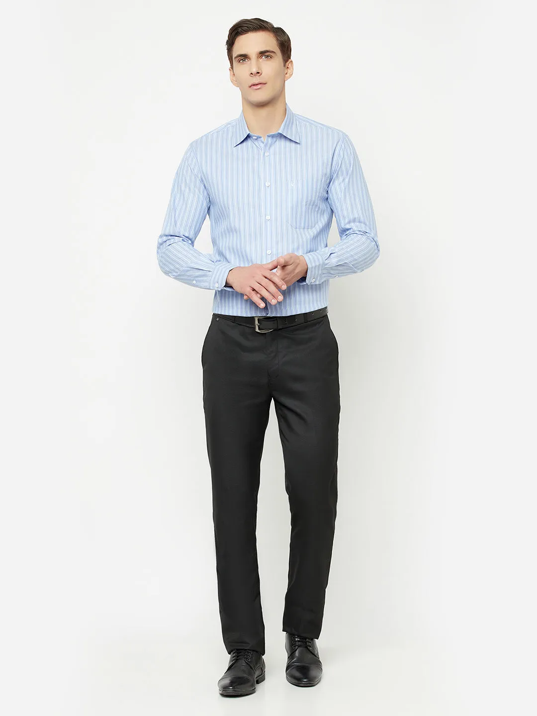 Men's Sky Blue Formal Narrow Stripe Full Sleeve Shirt