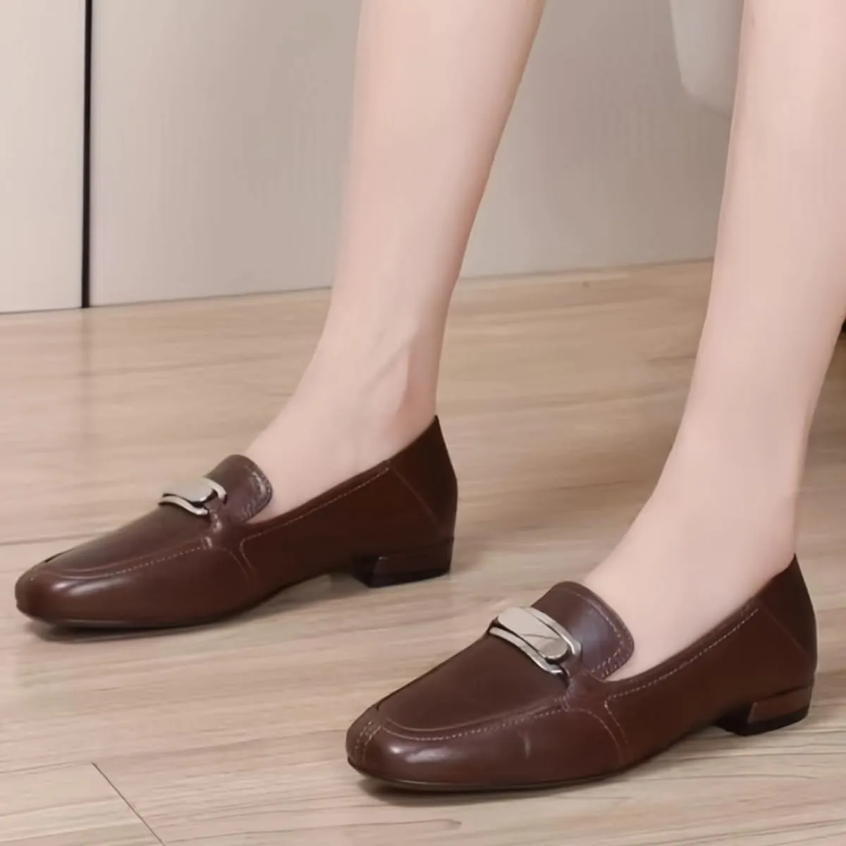 Retro Slip-on Loafers for Women with Fold-Down Heels Dual-Style Design Square Toe Genuine Full Leather Shoes Flats Casual Chunky Block Low Heel Spring