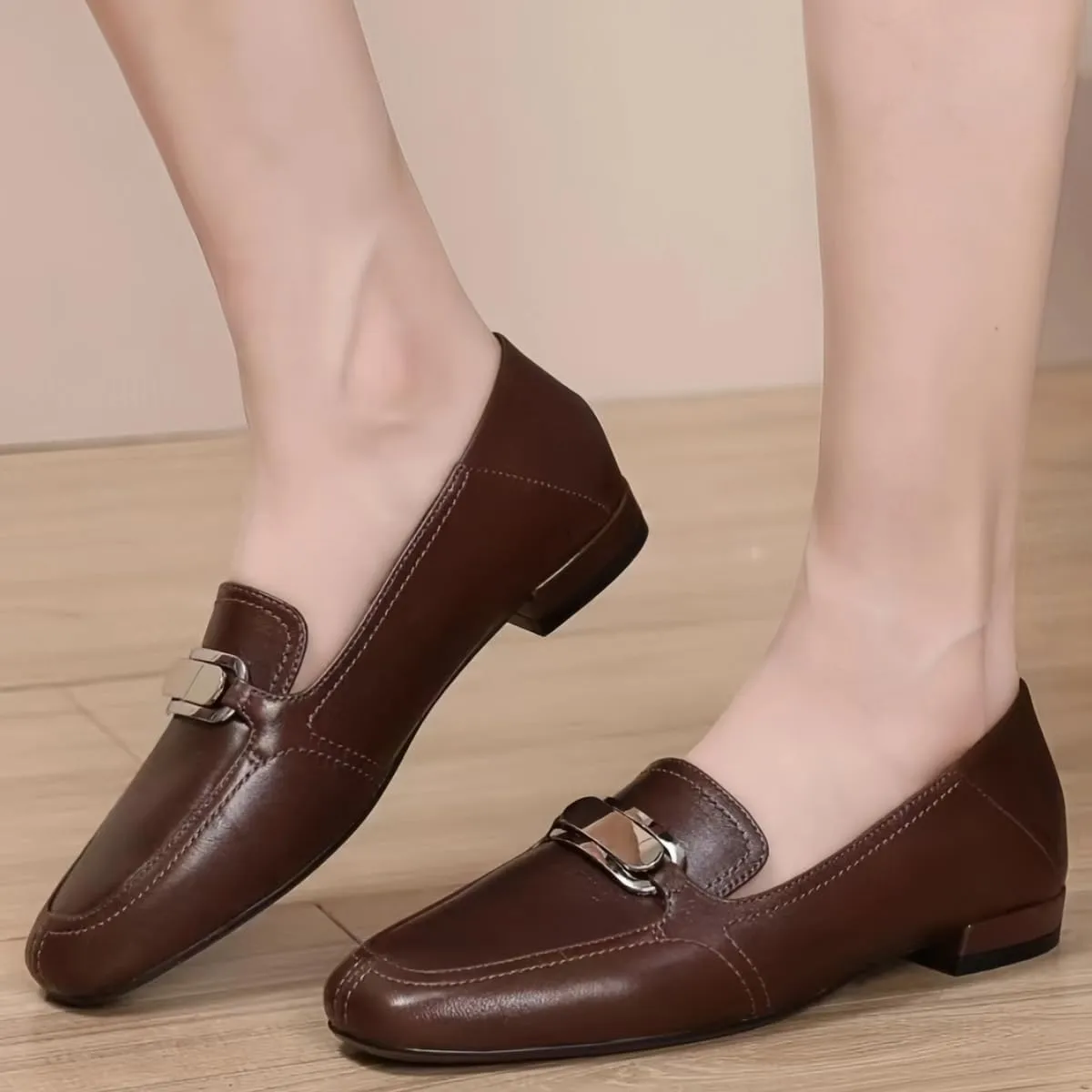 Retro Slip-on Loafers for Women with Fold-Down Heels Dual-Style Design Square Toe Genuine Full Leather Shoes Flats Casual Chunky Block Low Heel Spring