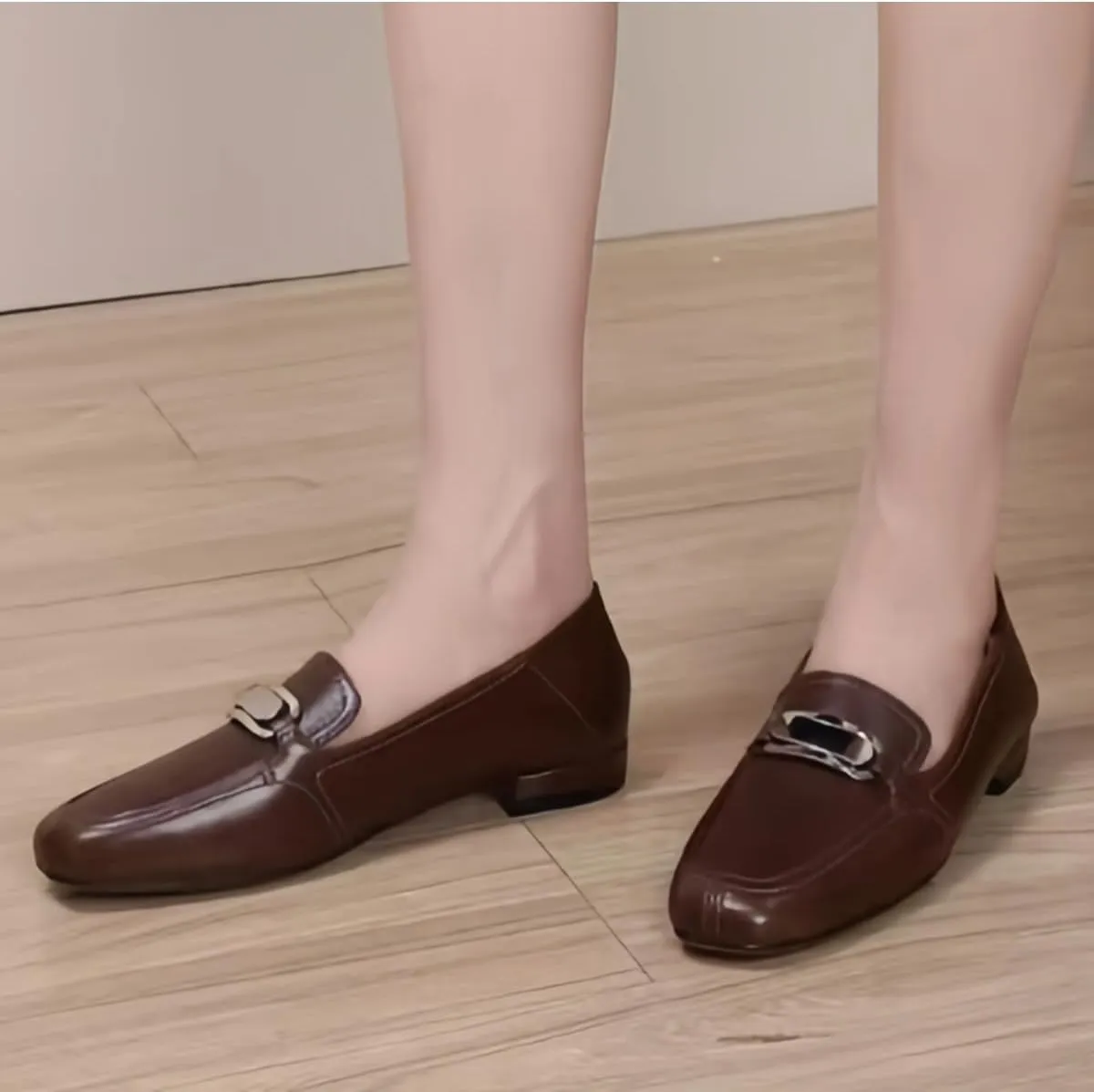 Retro Slip-on Loafers for Women with Fold-Down Heels Dual-Style Design Square Toe Genuine Full Leather Shoes Flats Casual Chunky Block Low Heel Spring