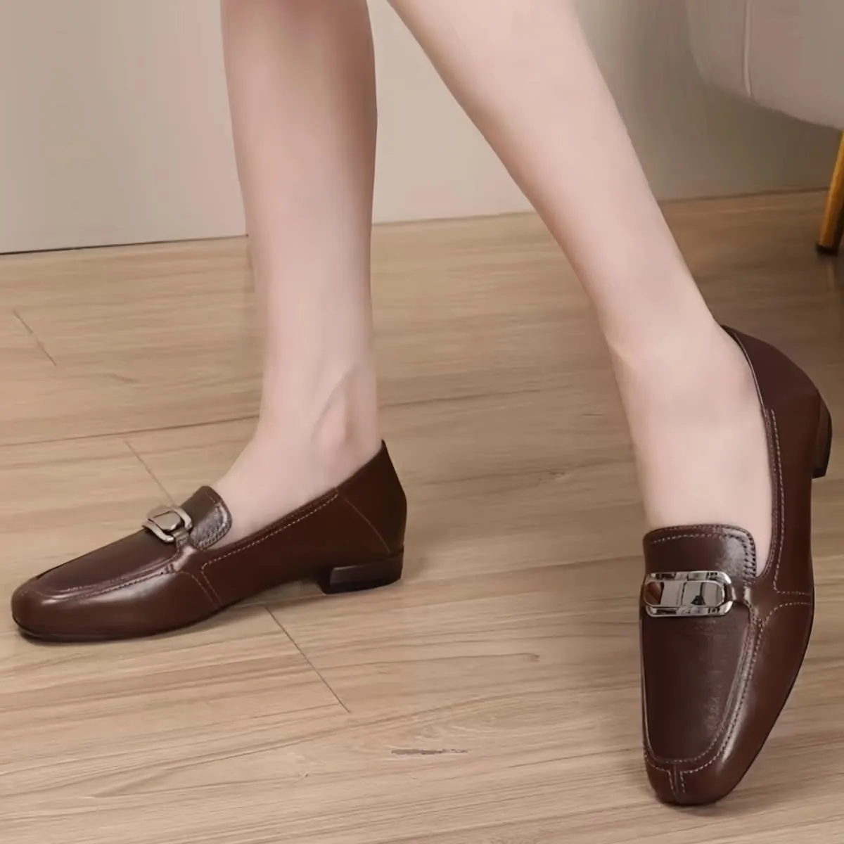 Retro Slip-on Loafers for Women with Fold-Down Heels Dual-Style Design Square Toe Genuine Full Leather Shoes Flats Casual Chunky Block Low Heel Spring