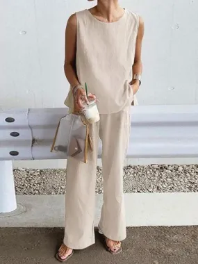 Soft Airy 100% Cotton Sleeveless Top & Pants Suits
