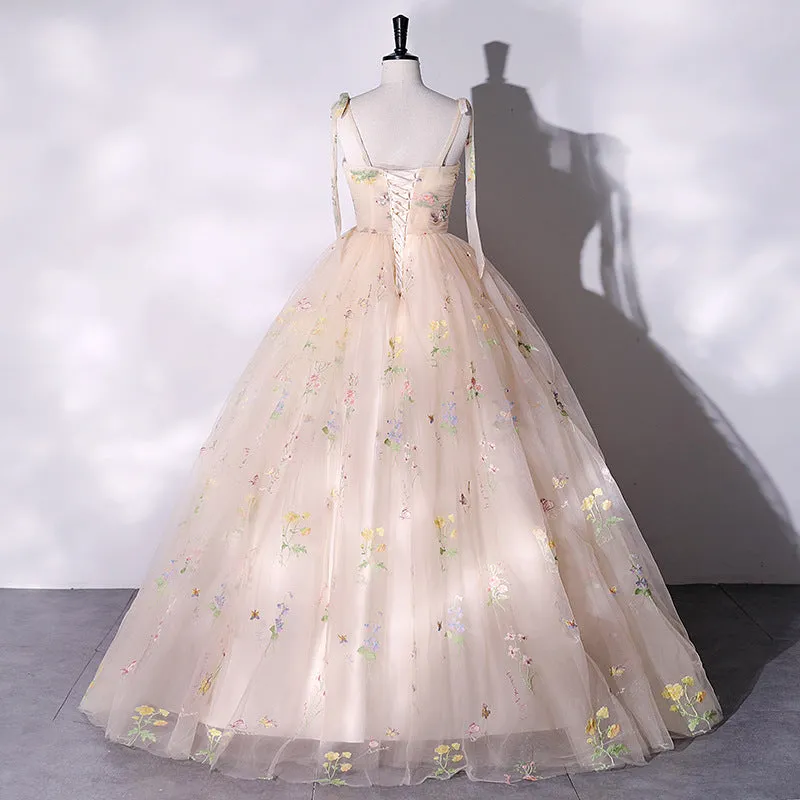 Spaghetti strap champagne sweet ball gown girls birthday party dress prom dress 211