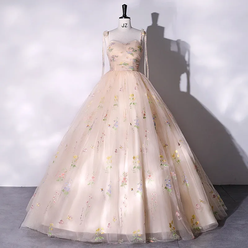 Spaghetti strap champagne sweet ball gown girls birthday party dress prom dress 211