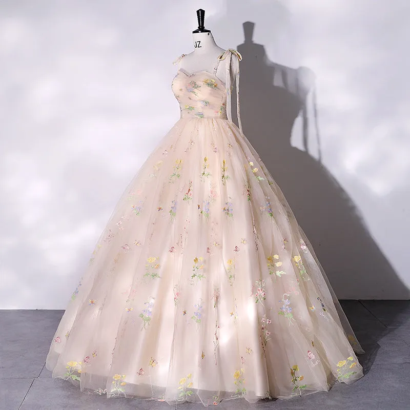 Spaghetti strap champagne sweet ball gown girls birthday party dress prom dress 211
