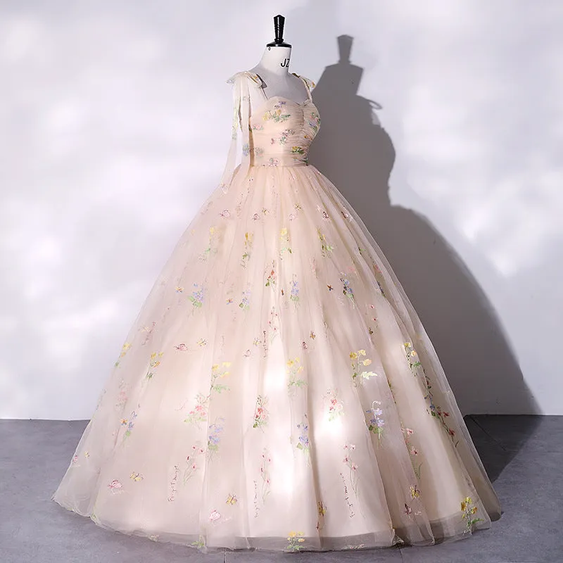 Spaghetti strap champagne sweet ball gown girls birthday party dress prom dress 211