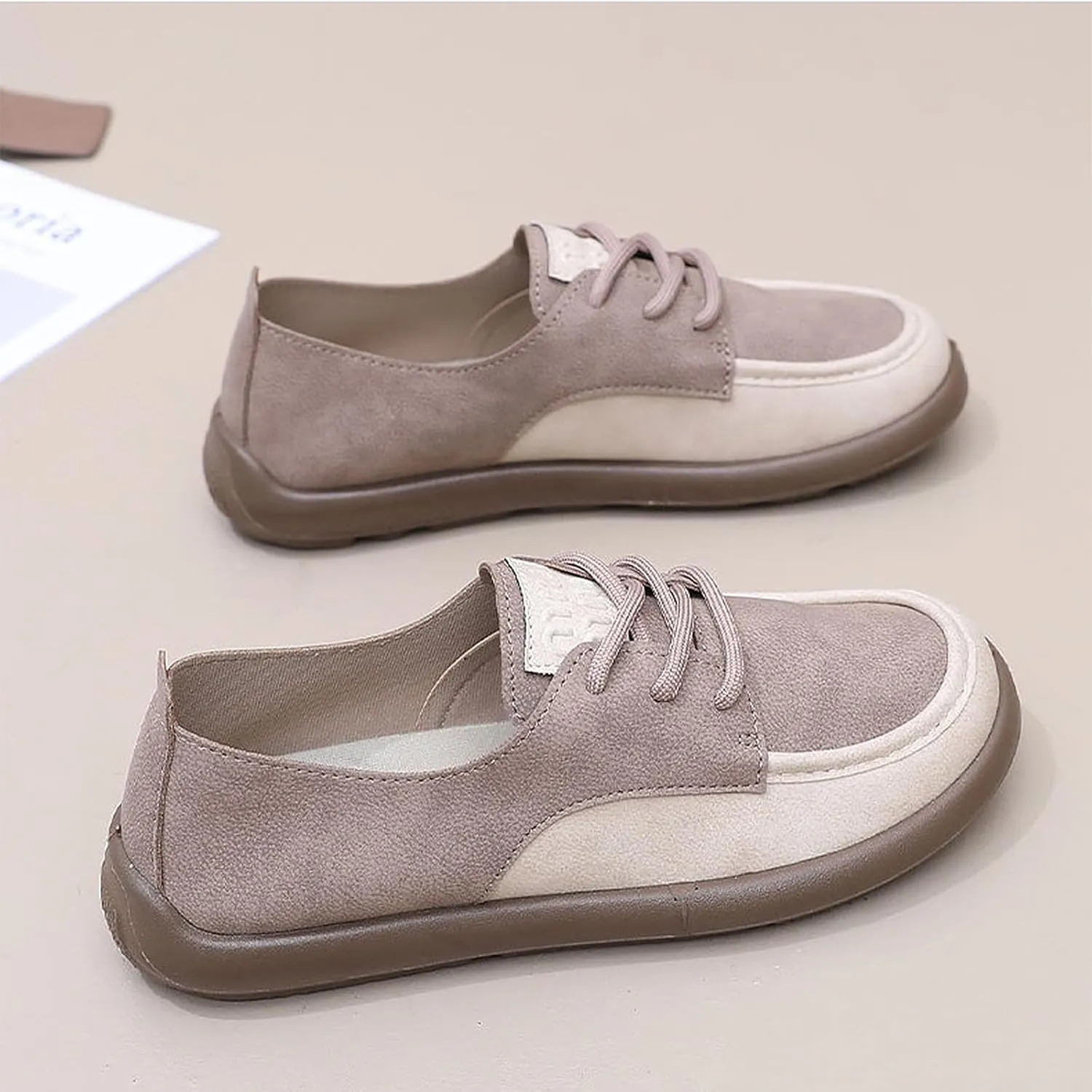 SWDZM Lace-Up Soft Sole Loafers Fashion Round Toe Splicing Comfortable Slip-On Oxford Shoes for Office Work