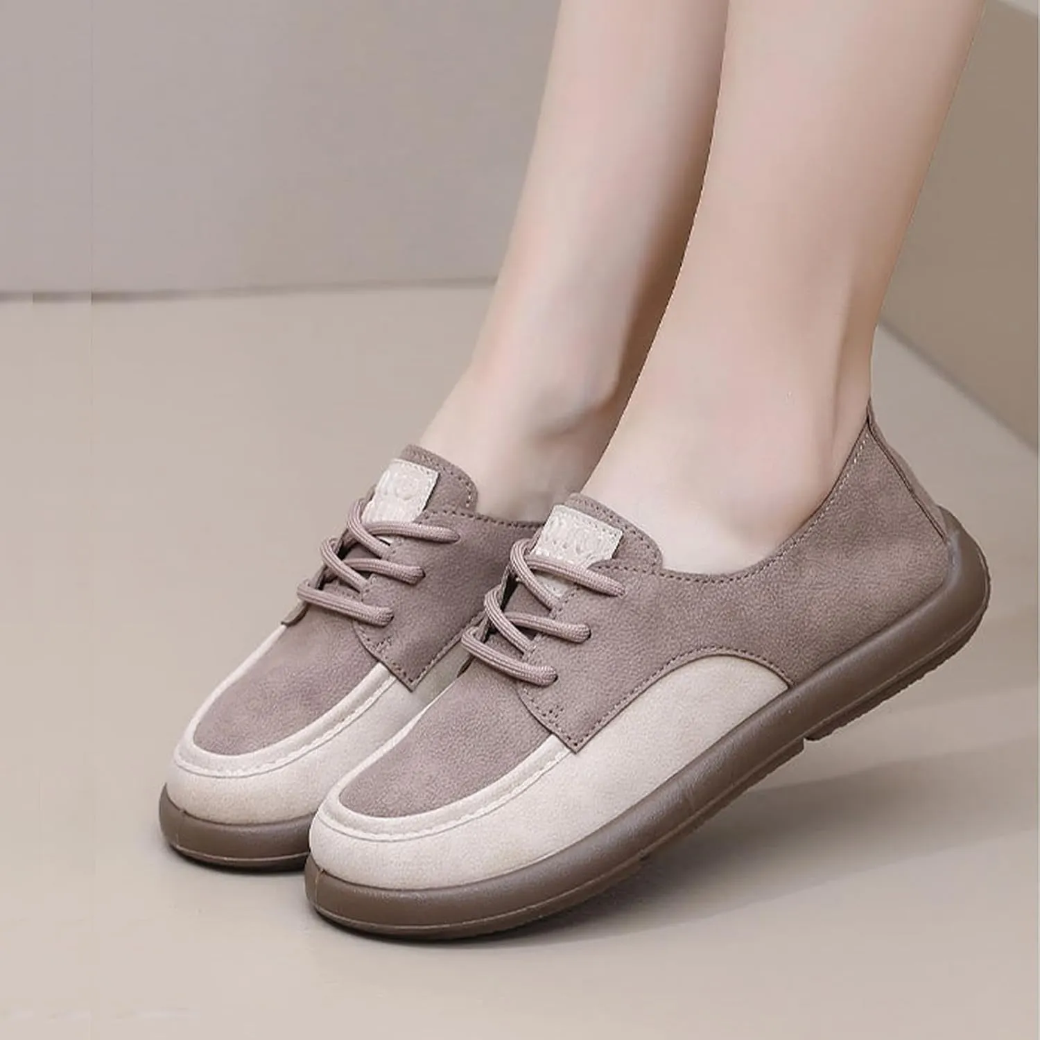 SWDZM Lace-Up Soft Sole Loafers Fashion Round Toe Splicing Comfortable Slip-On Oxford Shoes for Office Work