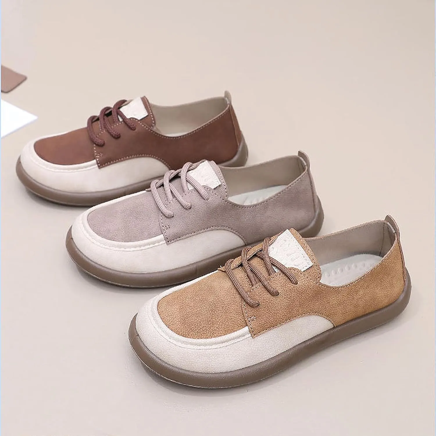 SWDZM Lace-Up Soft Sole Loafers Fashion Round Toe Splicing Comfortable Slip-On Oxford Shoes for Office Work