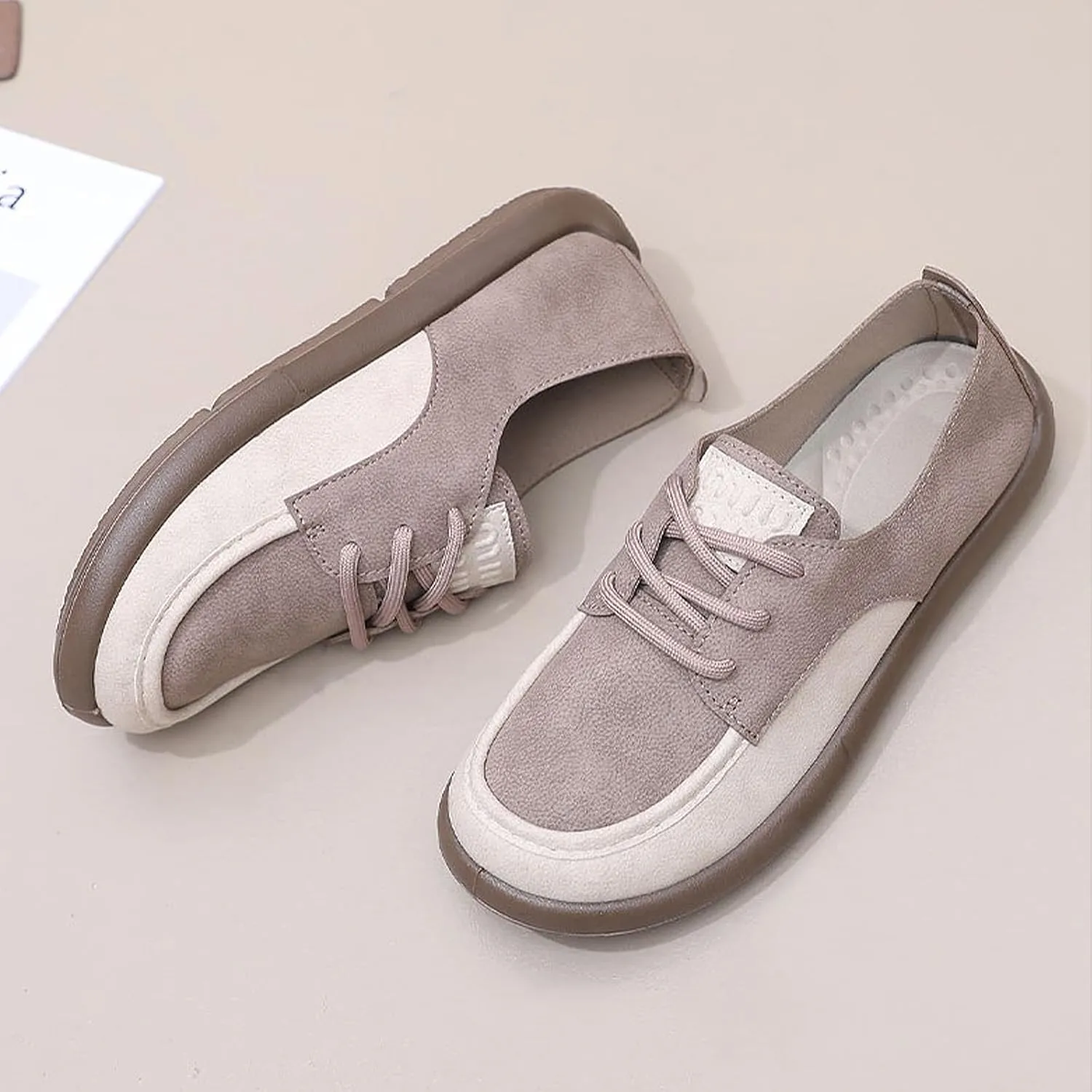 SWDZM Lace-Up Soft Sole Loafers Fashion Round Toe Splicing Comfortable Slip-On Oxford Shoes for Office Work