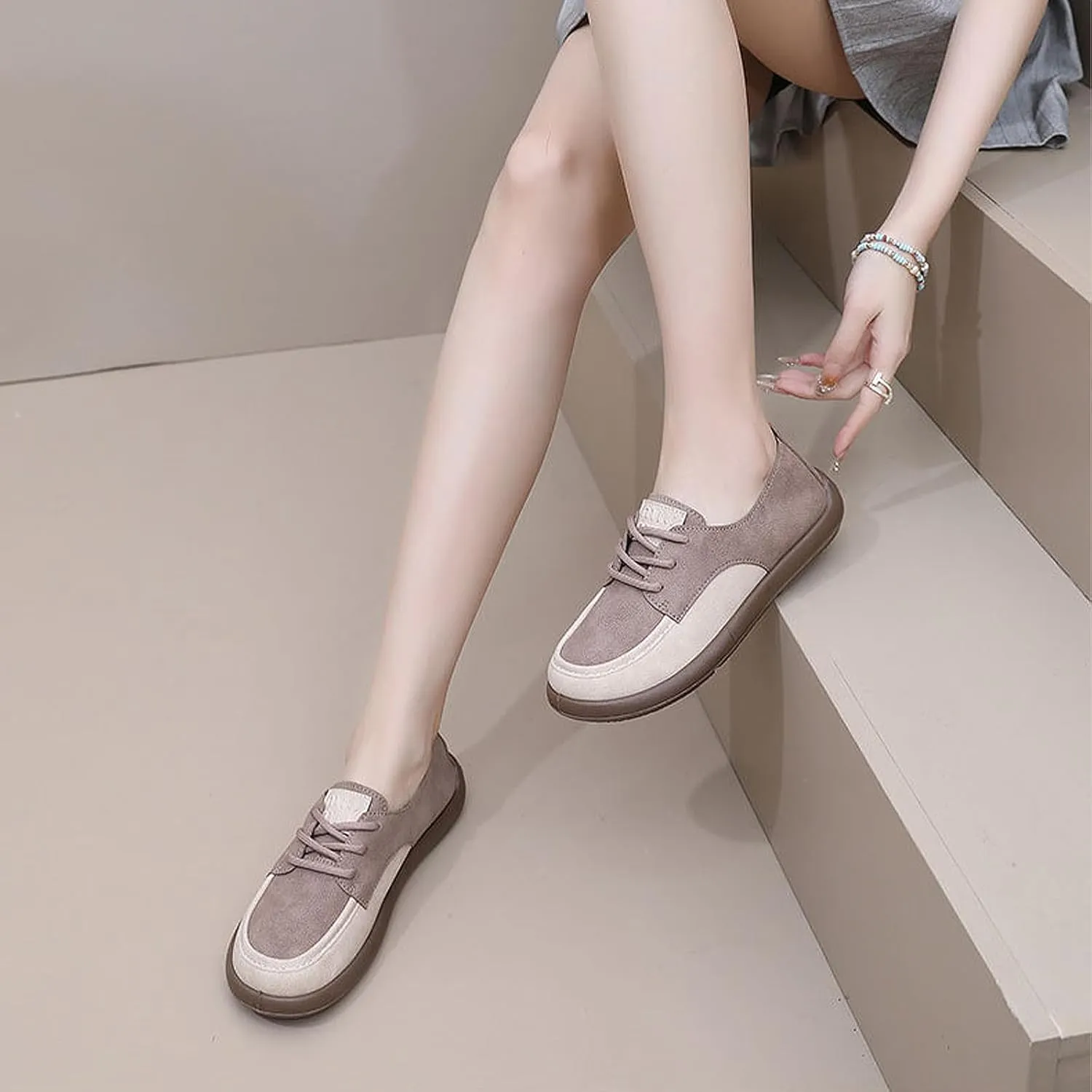 SWDZM Lace-Up Soft Sole Loafers Fashion Round Toe Splicing Comfortable Slip-On Oxford Shoes for Office Work