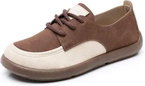 SWDZM Lace-Up Soft Sole Loafers Fashion Round Toe Splicing Comfortable Slip-On Oxford Shoes for Office Work