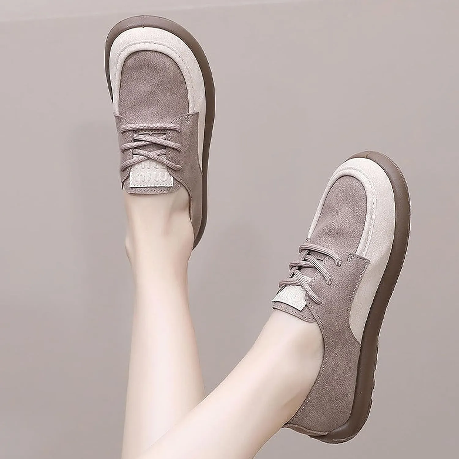 SWDZM Lace-Up Soft Sole Loafers Fashion Round Toe Splicing Comfortable Slip-On Oxford Shoes for Office Work