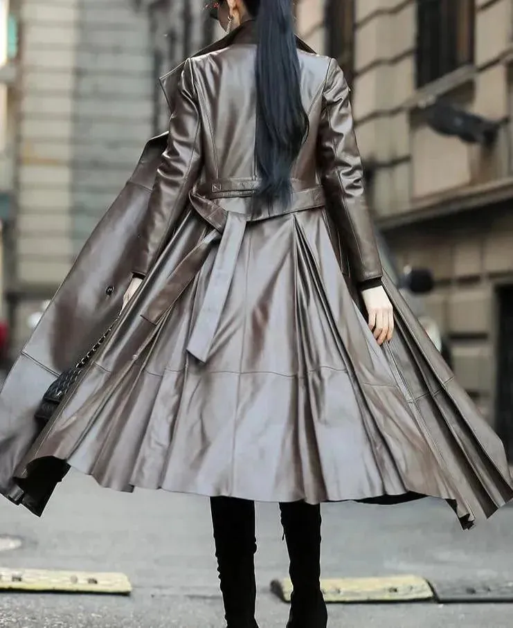 Venice Leather Trench Coat For Women