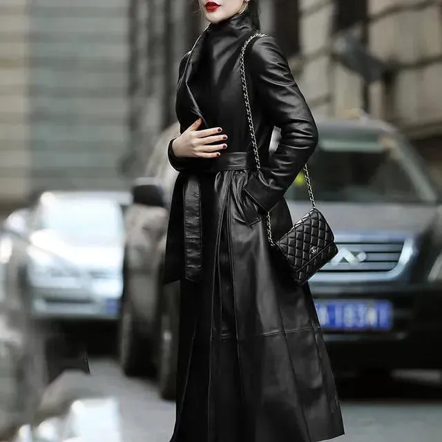 Venice Leather Trench Coat For Women