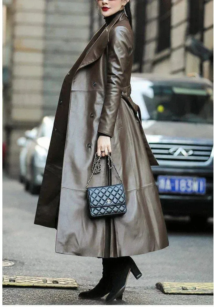 Venice Leather Trench Coat For Women