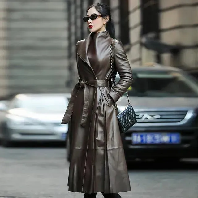 Venice Leather Trench Coat For Women