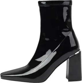 vivianly Womens Square Toe Ankle Booties Chunky Heel Boots Side Zipper Patent Leather Mid-Calf Boots