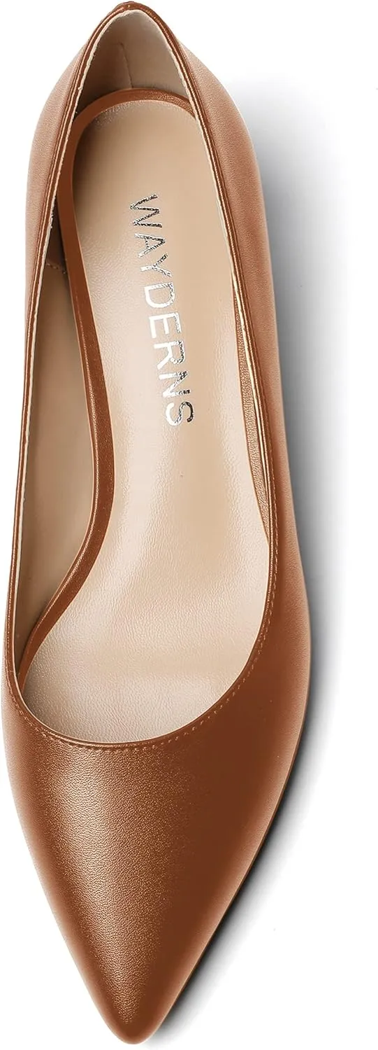 WAYDERNS Women's Matte Pointed Toe Slip On Chunky Low Heel Pumps Comfortable Office Work Dress Shoes 1.5 Inch