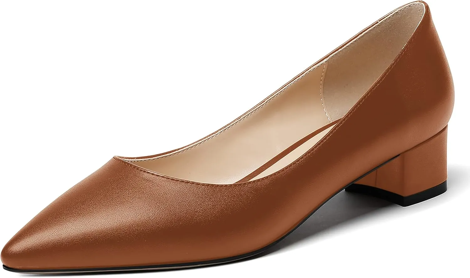 WAYDERNS Women's Matte Pointed Toe Slip On Chunky Low Heel Pumps Comfortable Office Work Dress Shoes 1.5 Inch