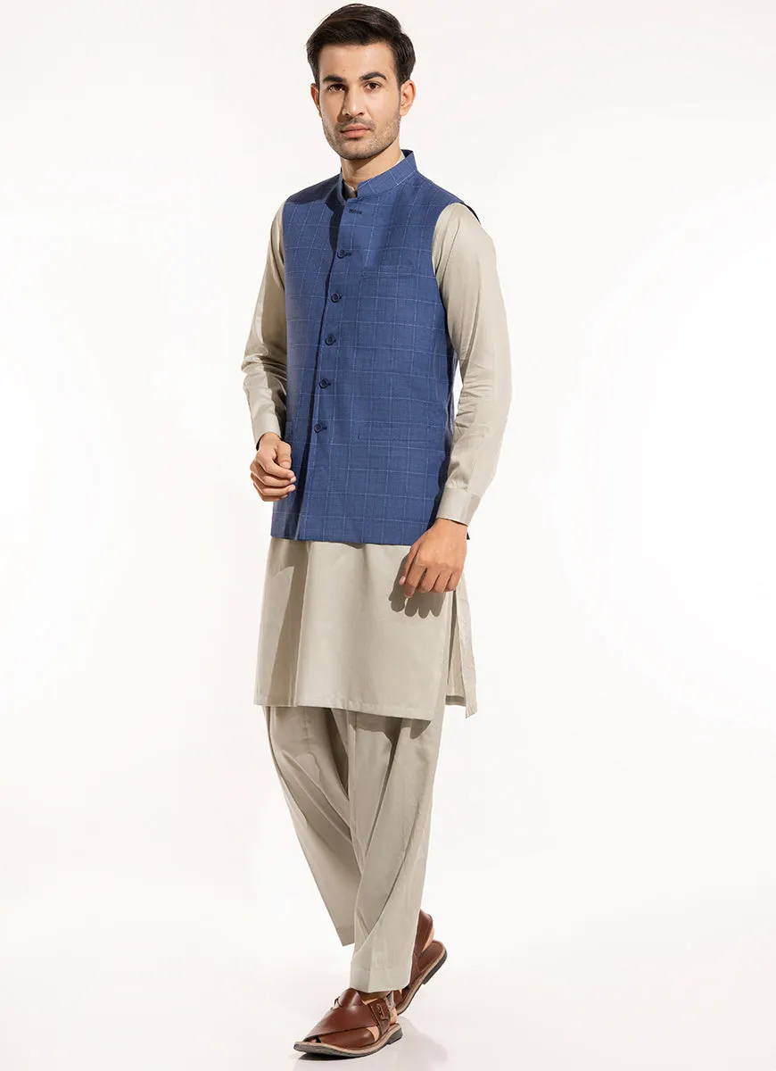 Windowpane Checks-Blue, Hi End Poly Viscose Waist Coats