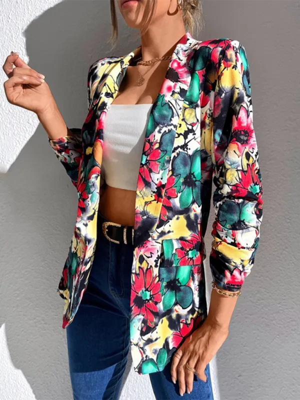 Women Floral Shawl Blazer for Professional Settings