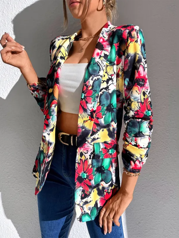 Women Floral Shawl Blazer for Professional Settings