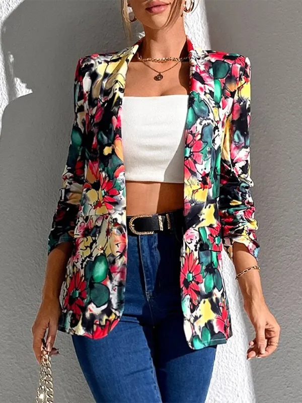 Women Floral Shawl Blazer for Professional Settings