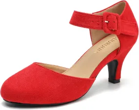 Womens Ankle Strap Kitten Heels Closed Toe Low Heel Dress Shoes Comfortable Vintage Pumps for Women Dressy Bridal Wedding Party