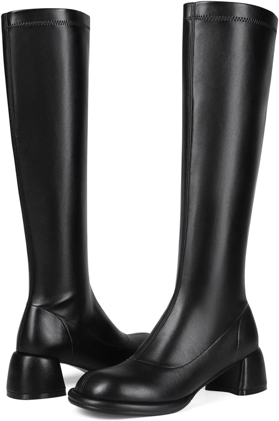 Women's Knee High Boots Round Toe Chunky Heel Tall Boots for Women Side Zipper Long Boots